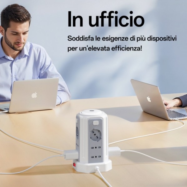2 M Power Strip with Night Light 12 Universal Sockets 10/16A ITA and Schuko and 3 USB A+1 USB C Overvoltage Protection with 4 Independent Switches for Office, Home
