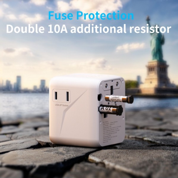 5 in 1 Worldwide Travel Adapter with 1 Universal Plug and 1 USA/JP Plug, 1 USB, 2 USB C International Plug Adapter, for UK EU USA Canada, Australia