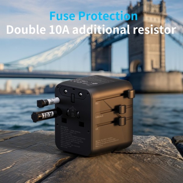 Universal Plug Adapter, 25W International Travel Adapter with 1 USB and 2 Type C Universal Travel Adapter France to UK USA EU Canada Australia China Japan Thailand