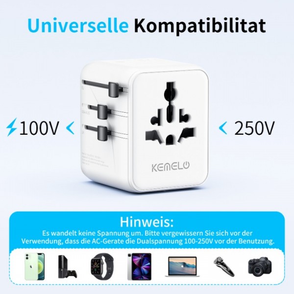 5 in 1 Worldwide Travel Adapter with 1 Universal Plug and 1 USA/JP Plug, 1 USB, 2 USB C International Plug Adapter, for UK EU USA Canada, Australia
