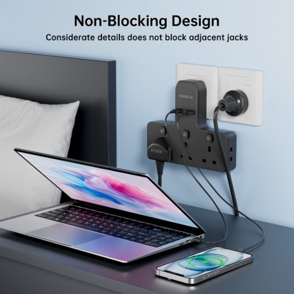 Multi Plug Adapter (3250W/13A), Plug Extension Socket with 3 USB, 3 Way Plug Adapter UK Built-in with Independent Switches,Wall Plug Extender for School Home, Kitchen, Office