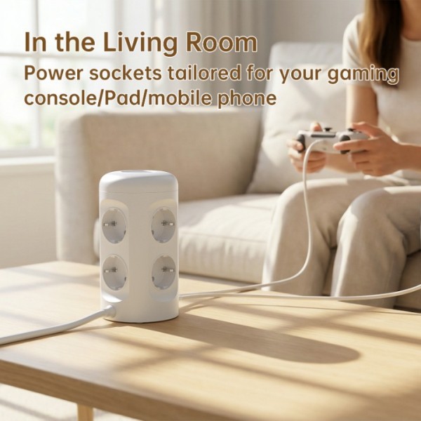 3M Power Strip with Switch,9 Compartment Multi-Socket Power Strip with 3 USB,Multi-Plug Surge Protector, Extension Cable Socket Tower for Home,Office